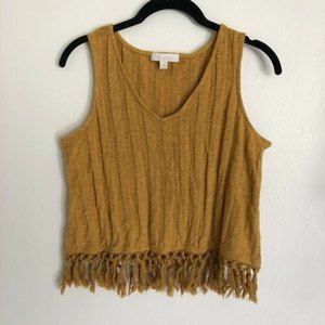 Eri+Ali Mustard Yellow Ribbed Tassel Fringe Hem Tank Size XS